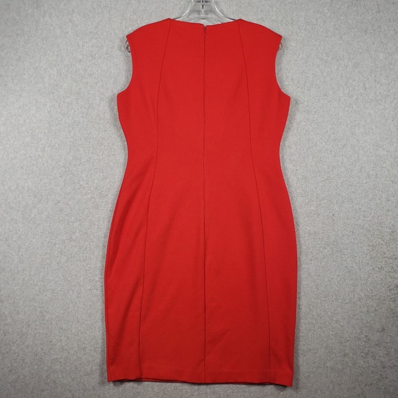 Calvin Klein Womens Dress Grommet Neck Sheath 10 Red Sleeveless Workwear Chic - Picture 3 of 12